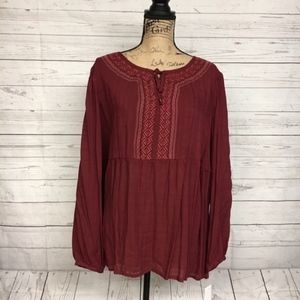 Sonoma Plus Sz 1X Embroidered Peasant Top **